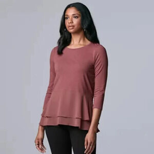 Simply Vera Vera Wang Three Quarter Sleeve Peplum Tee, Color Wild Ginger Size S